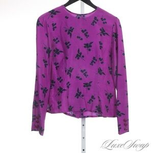 Dana Buchman Pink and Deep Blue Floral Blouse 100% Silk